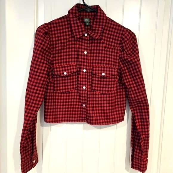 Wild FABLE WOMEN'S CROPPED PLAID LONG SLEEVE SNAP FLANNEL WESTERN SHIRT sz XS - Picture 3 of 10